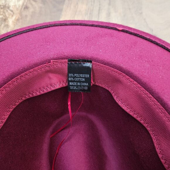 Fedora Style Hat Womens Burdundy Felt Western Turquoise Silver Accents - Picture 7 of 7